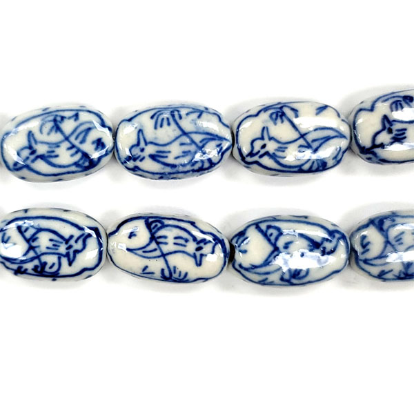 PORCELAIN FLAT OVAL 10X17MM WHITE AND BLUE